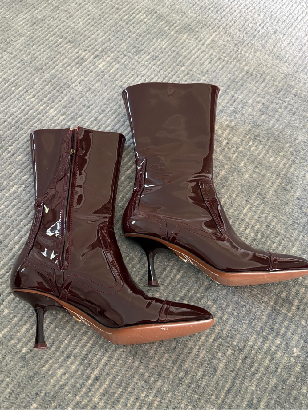 Zimmermann Patent Pointed-Toe Mid-Calf Heeled Boots - Burgundy